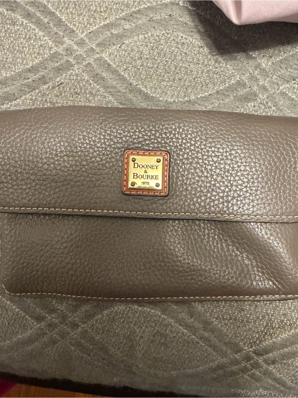 Dooney & Bourke Taupe Pebbled Leather Fold-Over Clutch